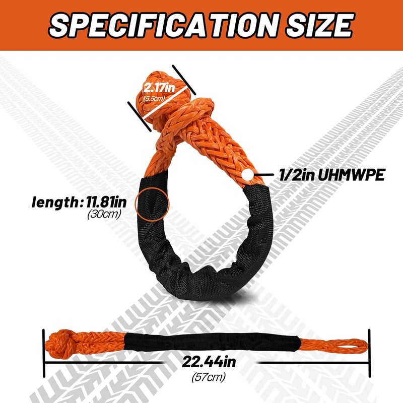 Perantlb Soft Shackle 1/2,3/8" X 22 Inch (50000/47000LBS) Breaking Strength,Synthetic Soft Shackle Rope with Sleeves for SUV,ATV,Truck&More (1/2x22ft Orange) - Image 2